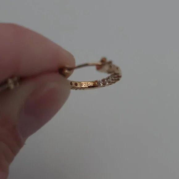 Rose Gold Over Sterling Silver Cubic Zirconia Hoop Earrings A419 - Picture 4 of 6